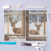 Two Pretty Winter Scenes of Deer in Window Panes Tissuepapier (Craft)