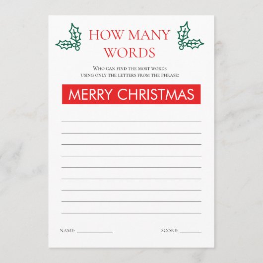 Two Printable Christmas Games Card Kaart (Achterkant)