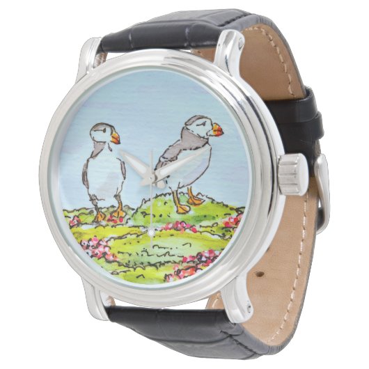 Two Puffins Horloge (Gekanteld)