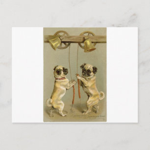 Two pug dogs ringing the Christmas bells Feestdagenkaart