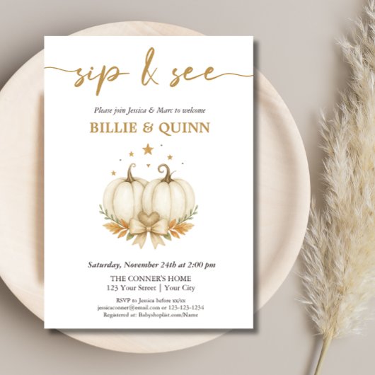 Two Pumpkins on their way Twin Baby Sip And See  Kaart