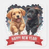 Two Puppies Chasing Confetti Sticker (Voorkant)