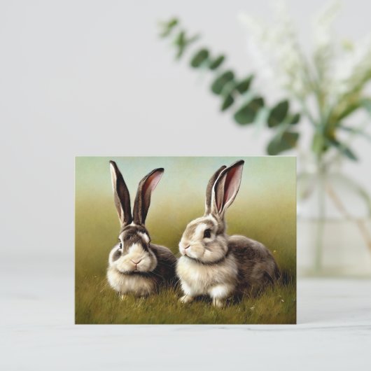 two rabbits briefkaart (Staand voorkant)
