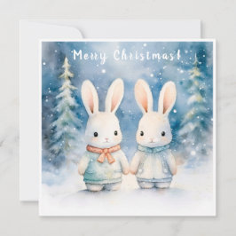 Two rabbits in the Christmas forest
