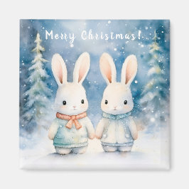 Two rabbits in the Christmas forest Magneet