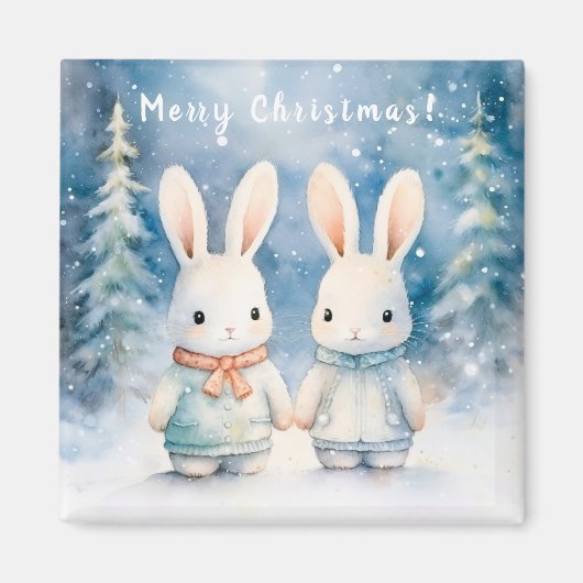 Two rabbits in the Christmas forest Magneet (Voorkant)