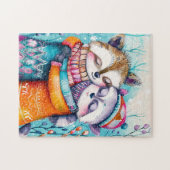 Two Raccoons Hugging in Winter Legpuzzel (Horizontaal)