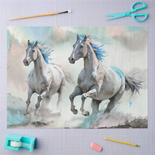Two Racing Wild Horses Watercolour Tissuepapier (Craft)