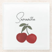 Two Red Cherries Illustration | Cute Fruit Art  Glazen Onderzetter (Voorkant)