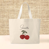 Two Red Cherries Illustration | Cute Fruit Art Grote Tote Bag