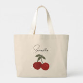 Two Red Cherries Illustration | Cute Fruit Art Grote Tote Bag (Achterkant)