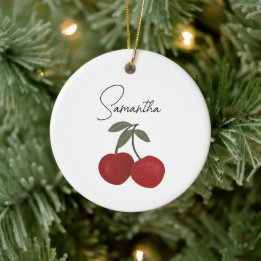 Two Red Cherries Illustration | Cute Fruit Art  Keramisch Ornament