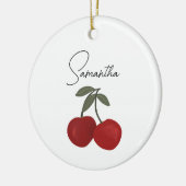 Two Red Cherries Illustration | Cute Fruit Art Keramisch Ornament (Links)