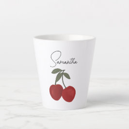 Two Red Cherries Illustration | Cute Fruit Art Latte Mok