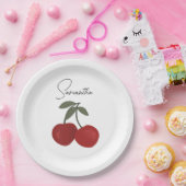 Two Red Cherries Illustration | Cute Fruit Art Papieren Bordje (Feest)