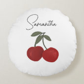 Two Red Cherries Illustration | Cute Fruit Art Rond Kussen (Voorkant)