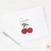 Two Red Cherries Illustration | Cute Fruit Art  Ronde Sticker (Envelop)