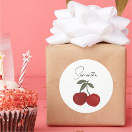 Two Red Cherries Illustration | Cute Fruit Art Ronde Sticker