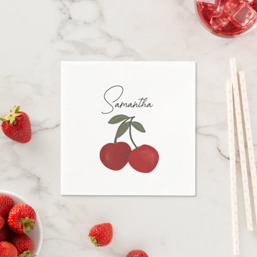 Two Red Cherries Illustration | Cute Fruit Art  Servet (Insitu)