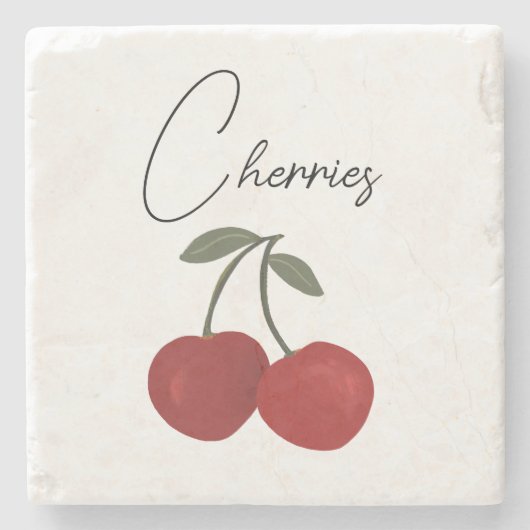 Two Red Cherries Illustration | Cute Fruit Art  Stenen Onderzetter (Voorkant)