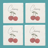 Two Red Cherries Illustration | Cute Fruit Art Stenen Onderzetter