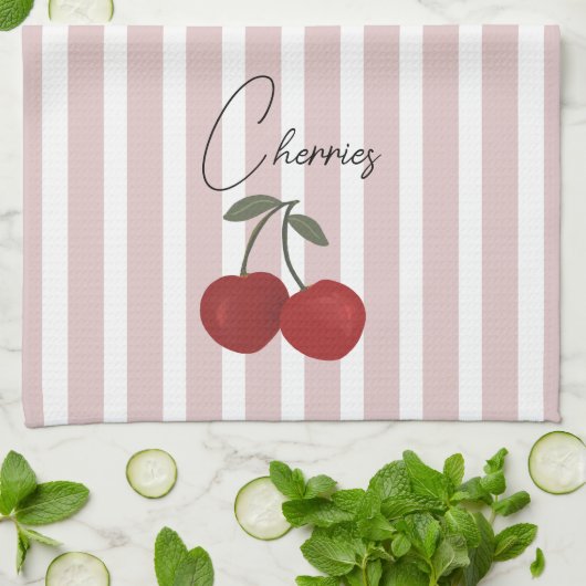 Two Red Cherries Illustration | Cute Fruit Art Theedoek (Gevouwen)
