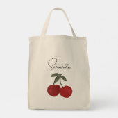 Two Red Cherries Illustration | Cute Fruit Art  Tote Bag (Achterkant)