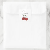 Two Red Cherries Illustration | Cute Fruit Art Vierkante Sticker (Tas)