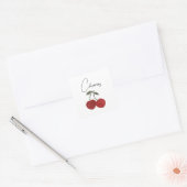 Two Red Cherries Illustration | Cute Fruit Art  Vierkante Sticker (Envelop)