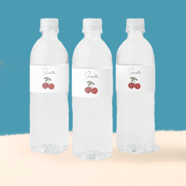 Two Red Cherries Illustration | Cute Fruit Art  Waterfles Etiket