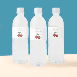 Two Red Cherries Illustration | Cute Fruit Art Waterfles Etiket