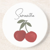 Two Red Cherries Illustration | Cute Fruit Art  Zandsteen Onderzetter (Voorkant)