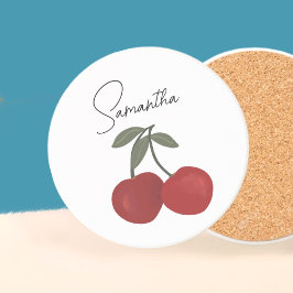 Two Red Cherries Illustration | Cute Fruit Art Zandsteen Onderzetter