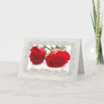 Two red roses Twin Birthday Card Kaart<br><div class="desc">Two red rose decorated with lace frame. Easy to customize - just change font,  color,  size and add your own text.</div>