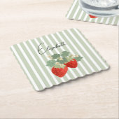 Two Red Strawberries Stripes & Flowers | Fruit Kartonnen Onderzetters (Gebogen)