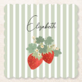 Two Red Strawberries Stripes & Flowers | Fruit Kartonnen Onderzetters (Voorkant)