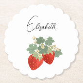 Two Red Strawberries with Leaves & Flowers | Fruit Kartonnen Onderzetters (Voorkant)