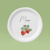 Two Red Strawberries with Leaves & Flowers | Fruit Papieren Bordje