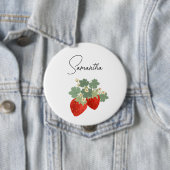 Two Red Strawberries with Leaves & Flowers | Fruit Ronde Button 4,0 Cm (In situ)