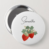 Two Red Strawberries with Leaves & Flowers | Fruit Ronde Button 4,0 Cm (Voorkant /achterkant)