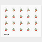 Two Red Strawberries with Leaves & Flowers | Fruit Ronde Sticker (Vel)