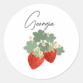 Two Red Strawberries with Leaves & Flowers | Fruit Ronde Sticker (Voorkant)