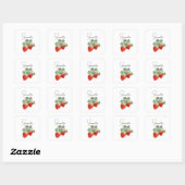 Two Red Strawberries with Leaves & Flowers | Fruit Vierkante Sticker (Vel)