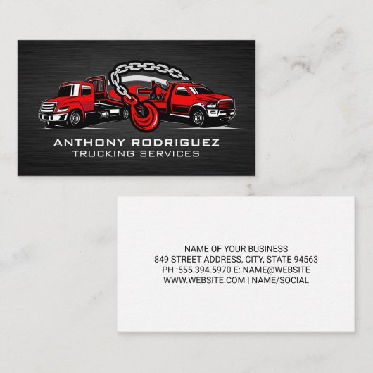 Two Red Towing Trucks Visitekaartje (Voorkant / Achterkant)