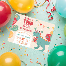 Two Rex Birthday Invitation. Dino 2nd Invite. Prin Kaart