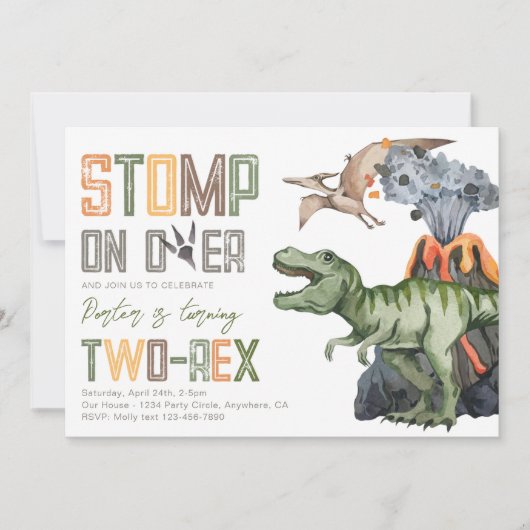 Two-Rex Dino Verjaardag uitnodiging (Voorkant)