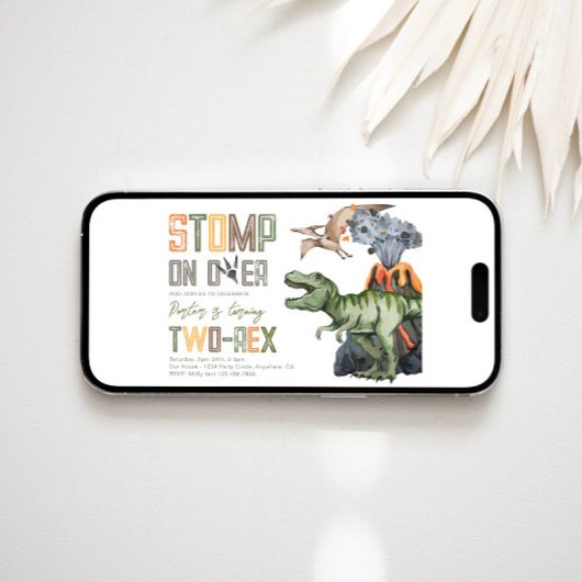 Two-Rex Dino Verjaardag uitnodiging