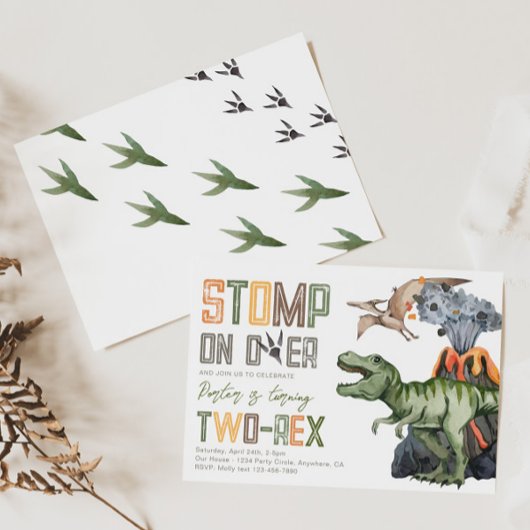 Two-Rex Dino Verjaardag uitnodiging