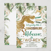 Two-Rex Dinosaurus Verjaardag, Dino T-Rex Kaart (Voorkant / Achterkant)