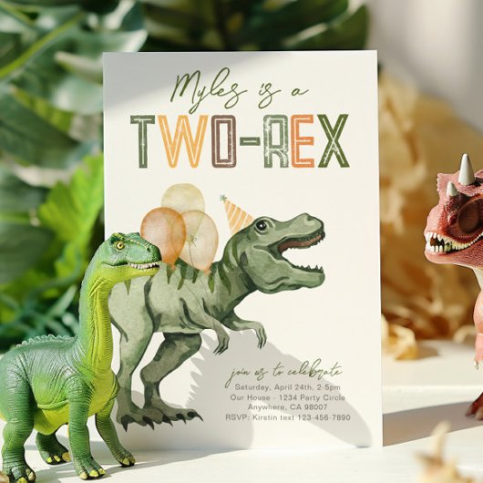 Two-Rex Dinosaurus Verjaardag Uitnodiging